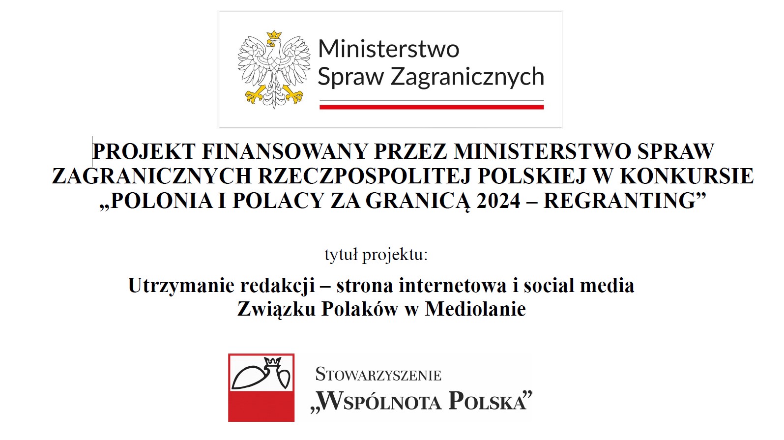 Dofinansowanie na utrzymanie redakcji Związku Polaków w Mediolanie